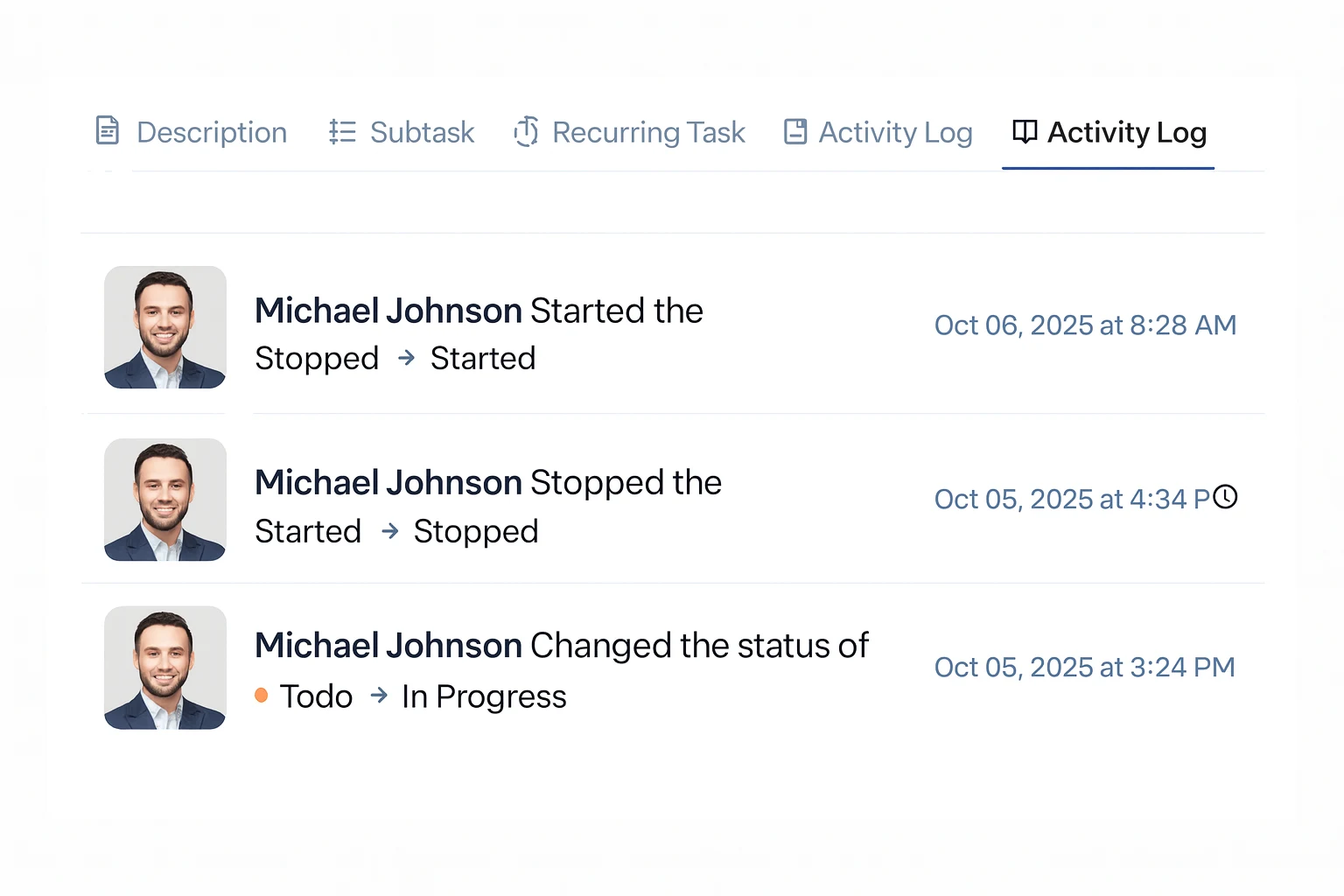 Activity Log Interface