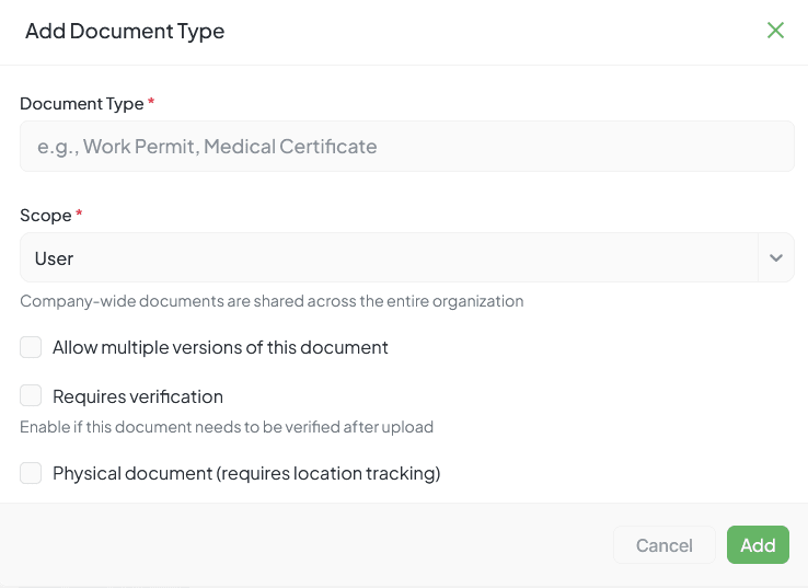 Add Document Type Interface