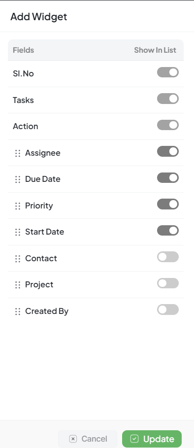 Add Widget Panel