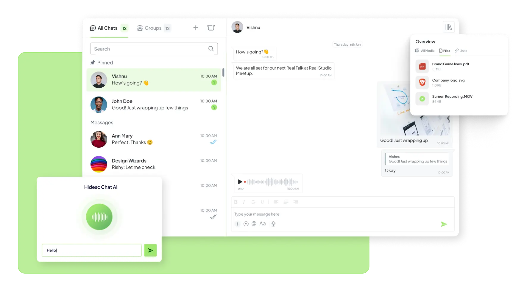 Team chat interface with real-time messaging
