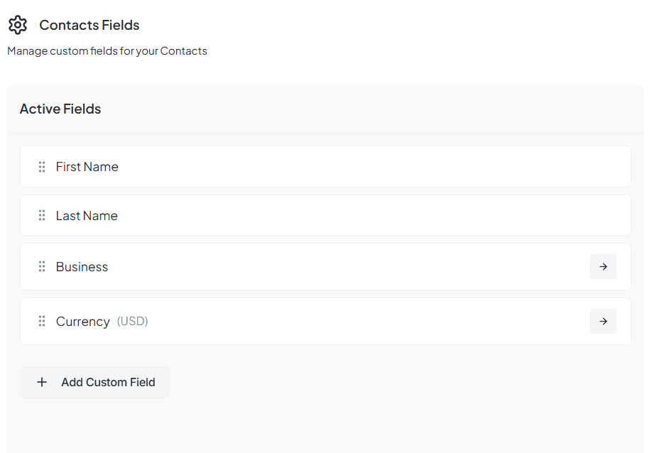 Contact Field Settings Interface
