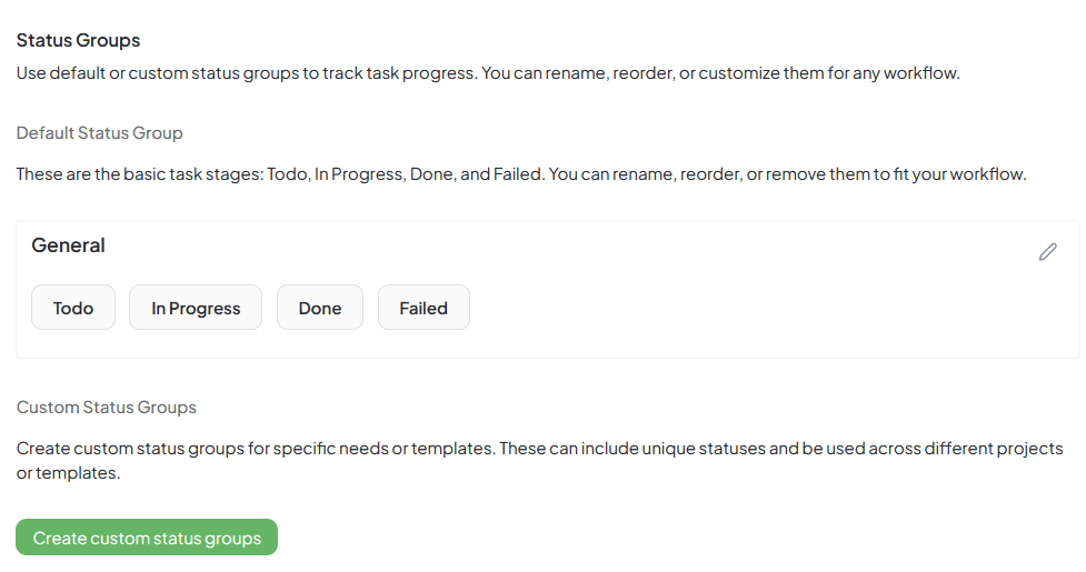 Default Statuses Interface