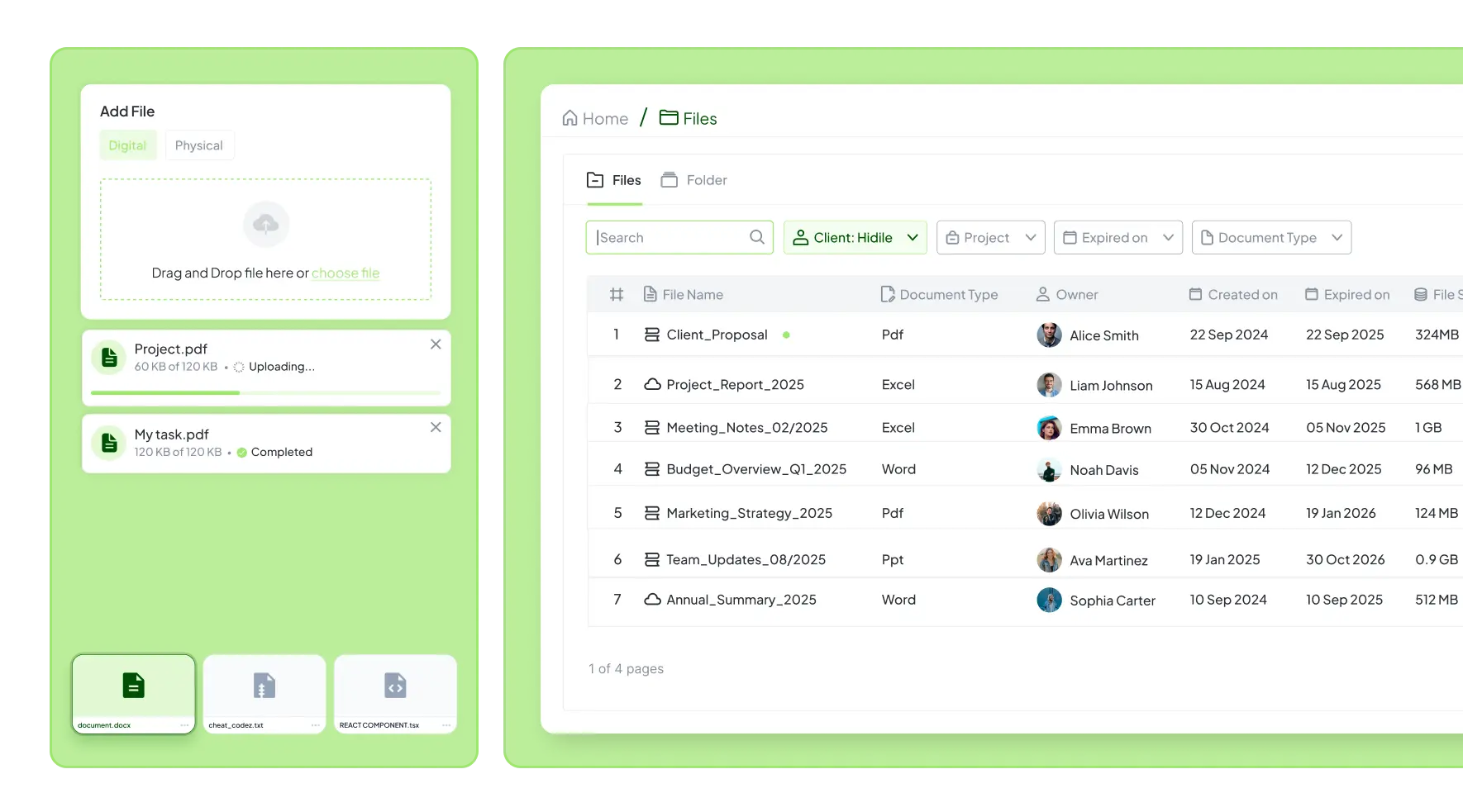 Document list view with categories