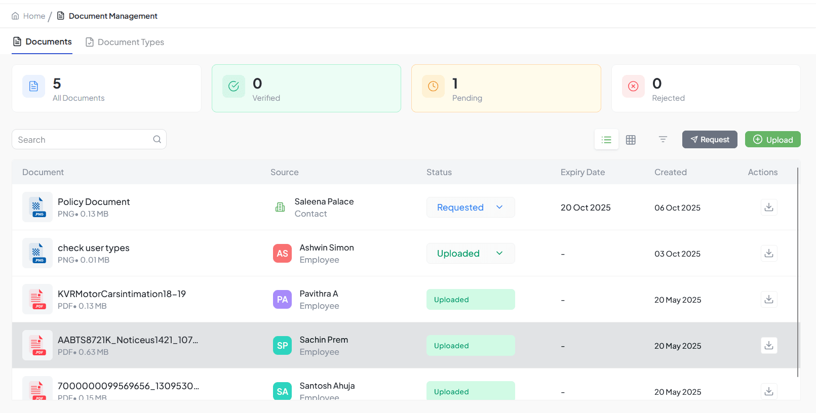 Document List Interface