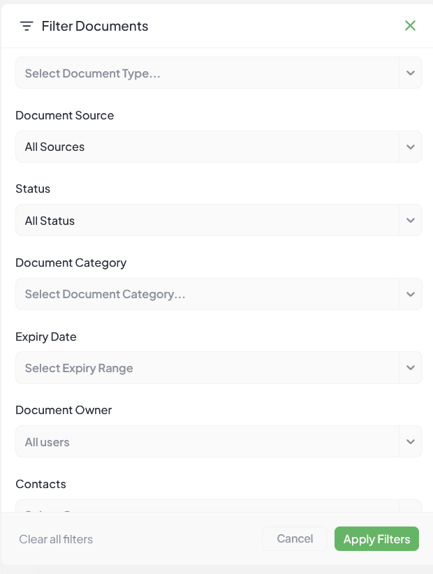 Filter Documents Interface