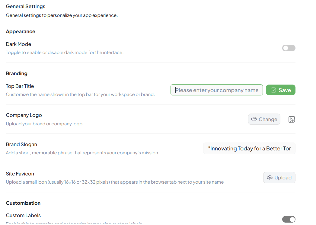 General Settings Interface