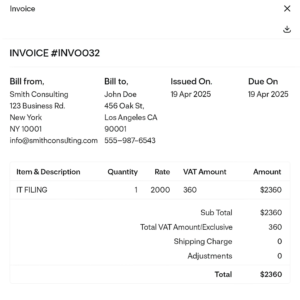 Invoice Download Interface