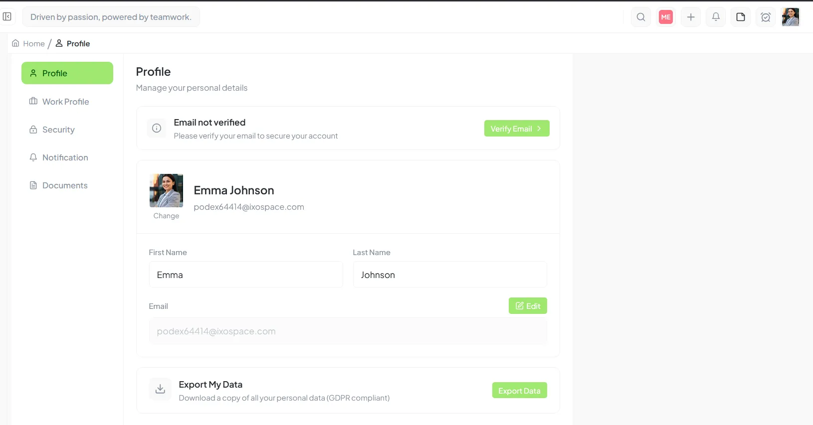 Profile Section Interface