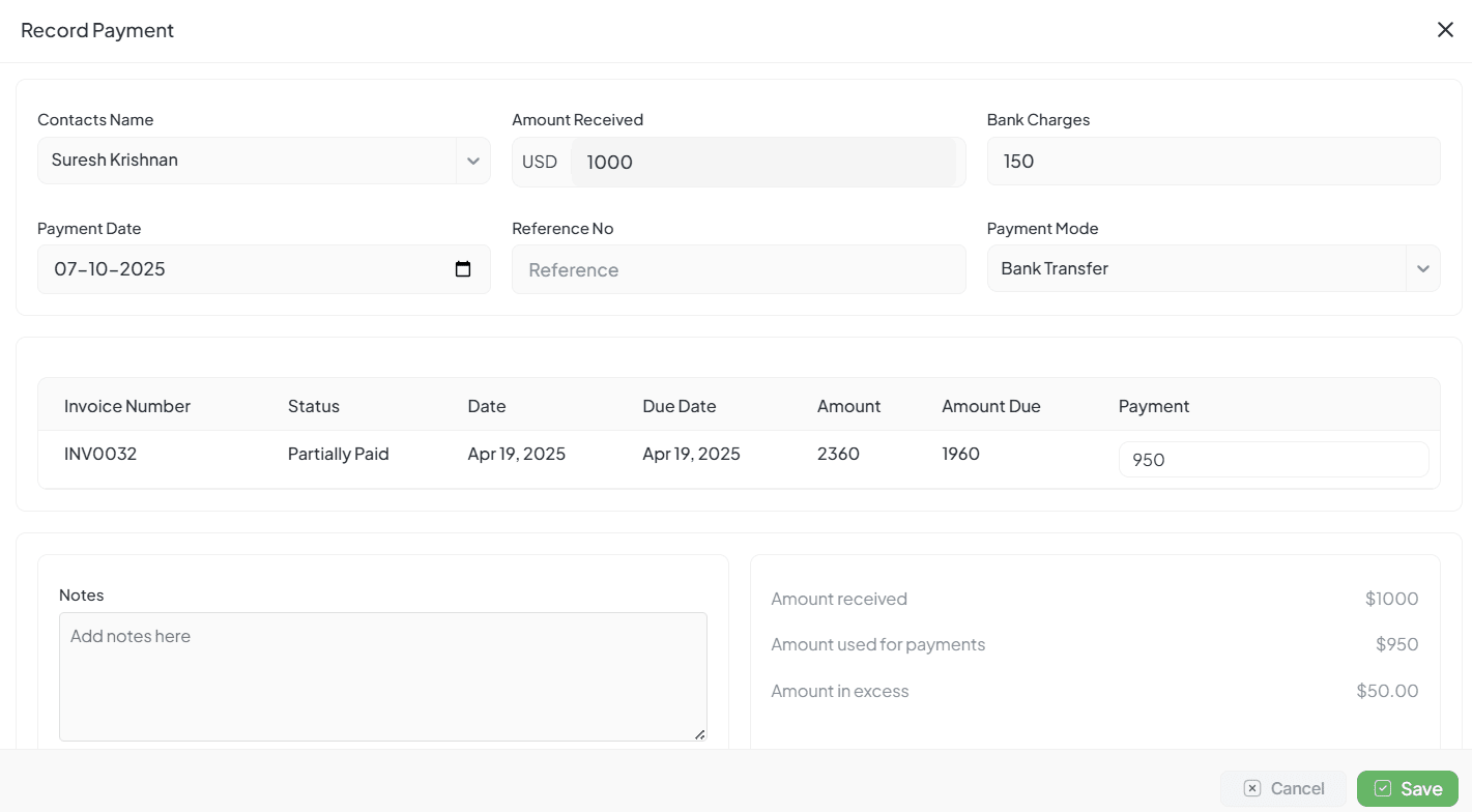 Record Payment Interface