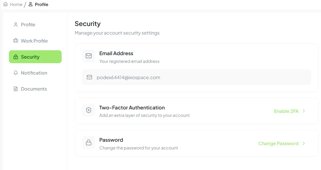 Security Settings Interface