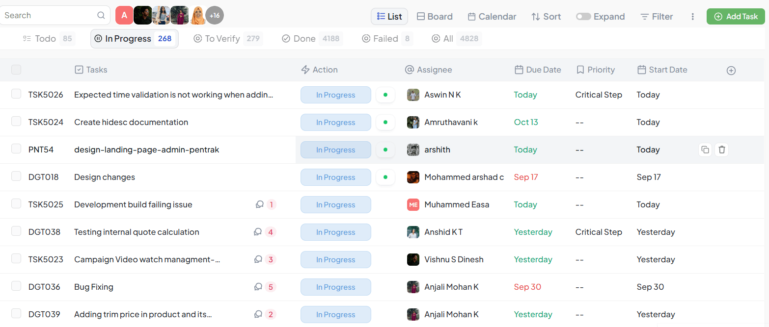 Task List View Interface