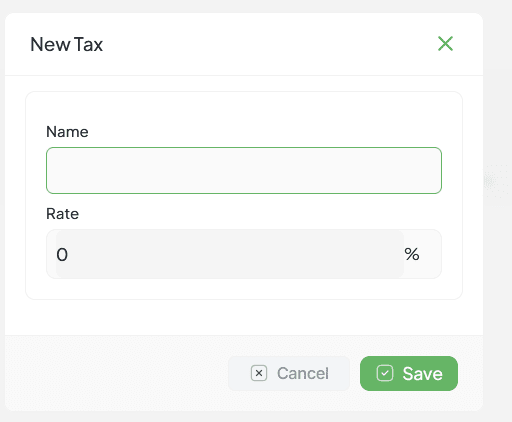 New Tax Modal Interface