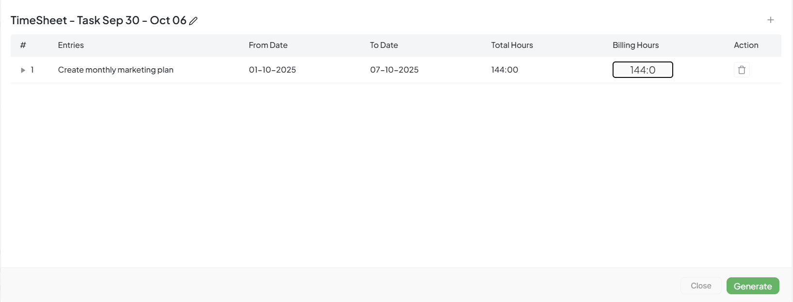 Timesheet Entry Table Interface