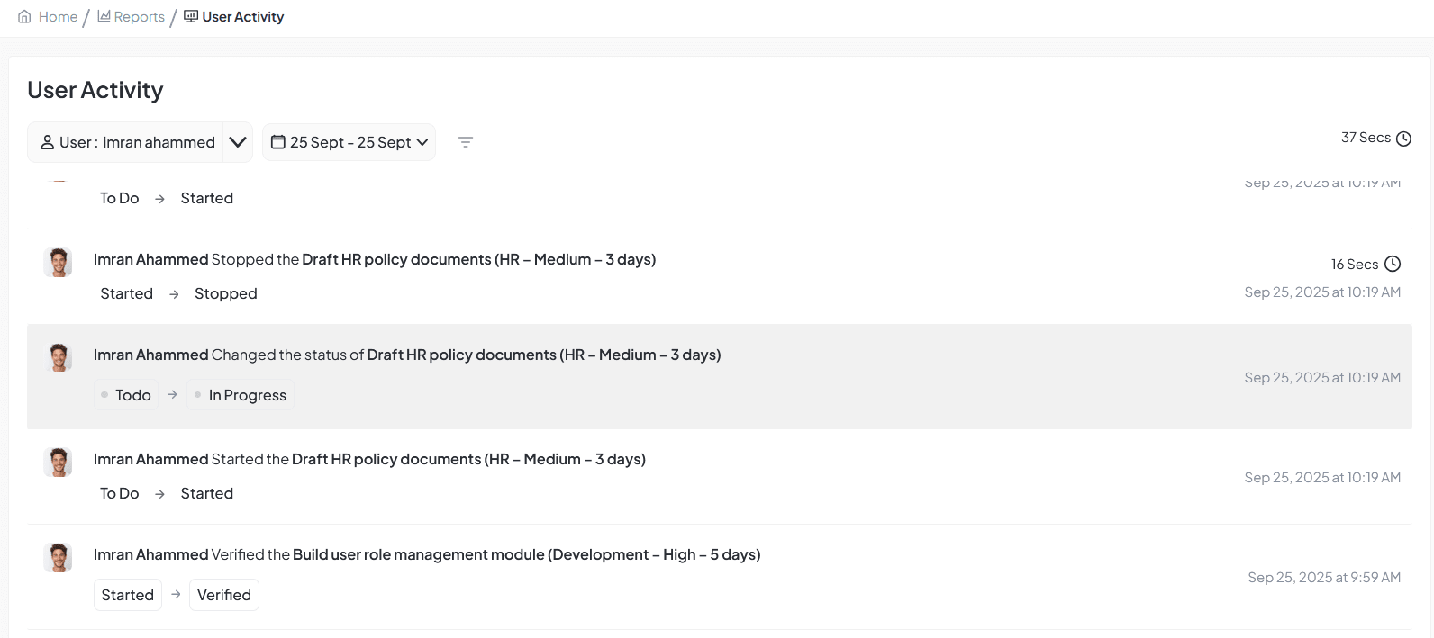 User Activity Interface