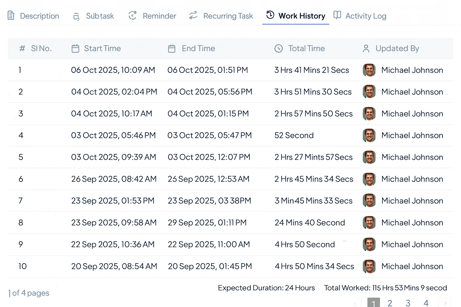 Work History Interface