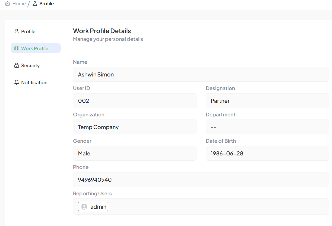 Work Profile Section
