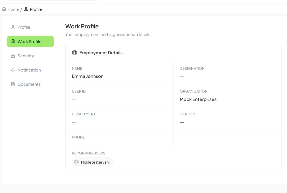 Work Profile Section