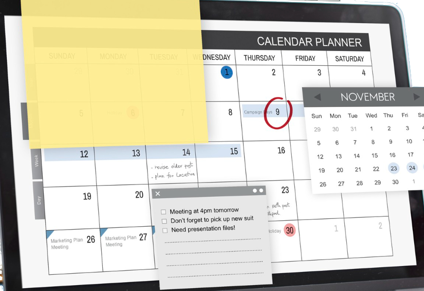 Calendar planner illustrating timeboxing for CA practice work