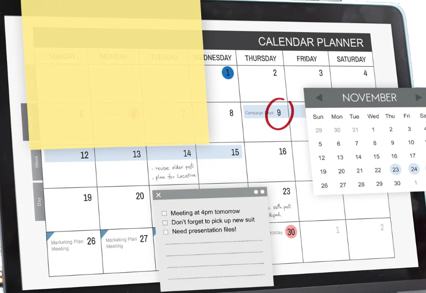 Calendar planner illustrating timeboxing for CA practice work
