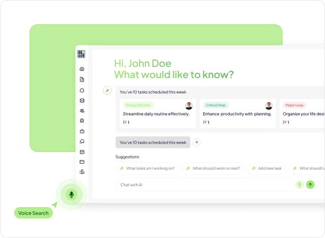 Hidesc AI assistant with task suggestions, chat and voice search