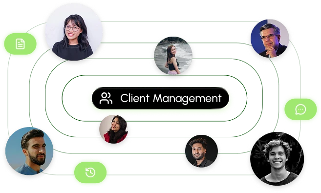 Client management connecting people, documents, messages and activity history