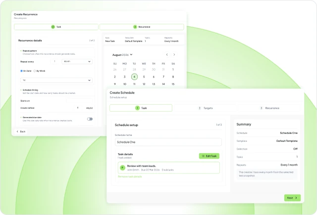 Hidesc recurrence settings and bulk schedule creation for recurring compliance tasks