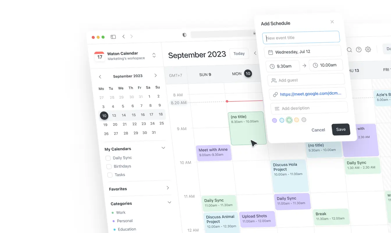 Calendar view showing team schedules and task assignments