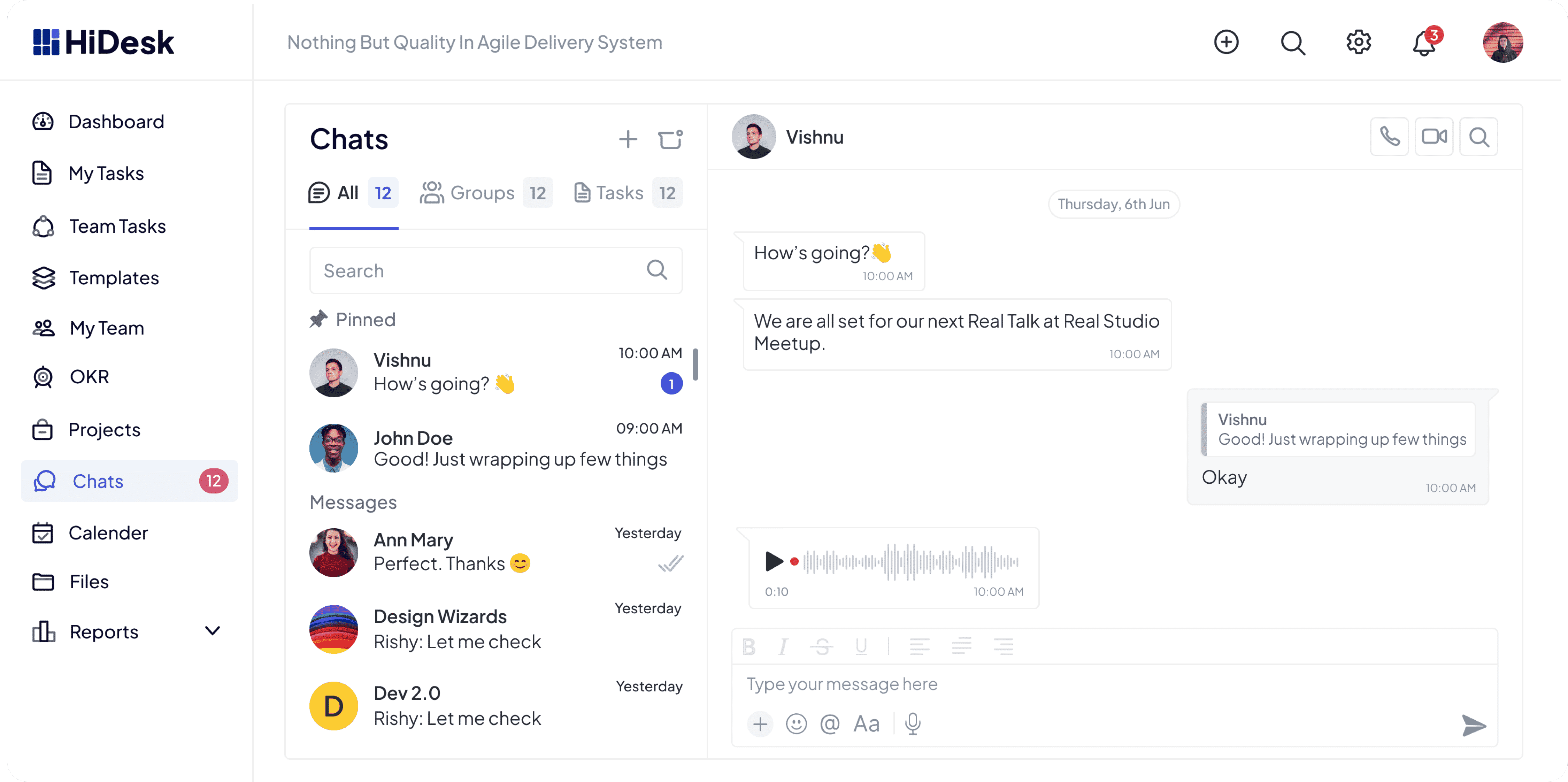 Team chat interface
