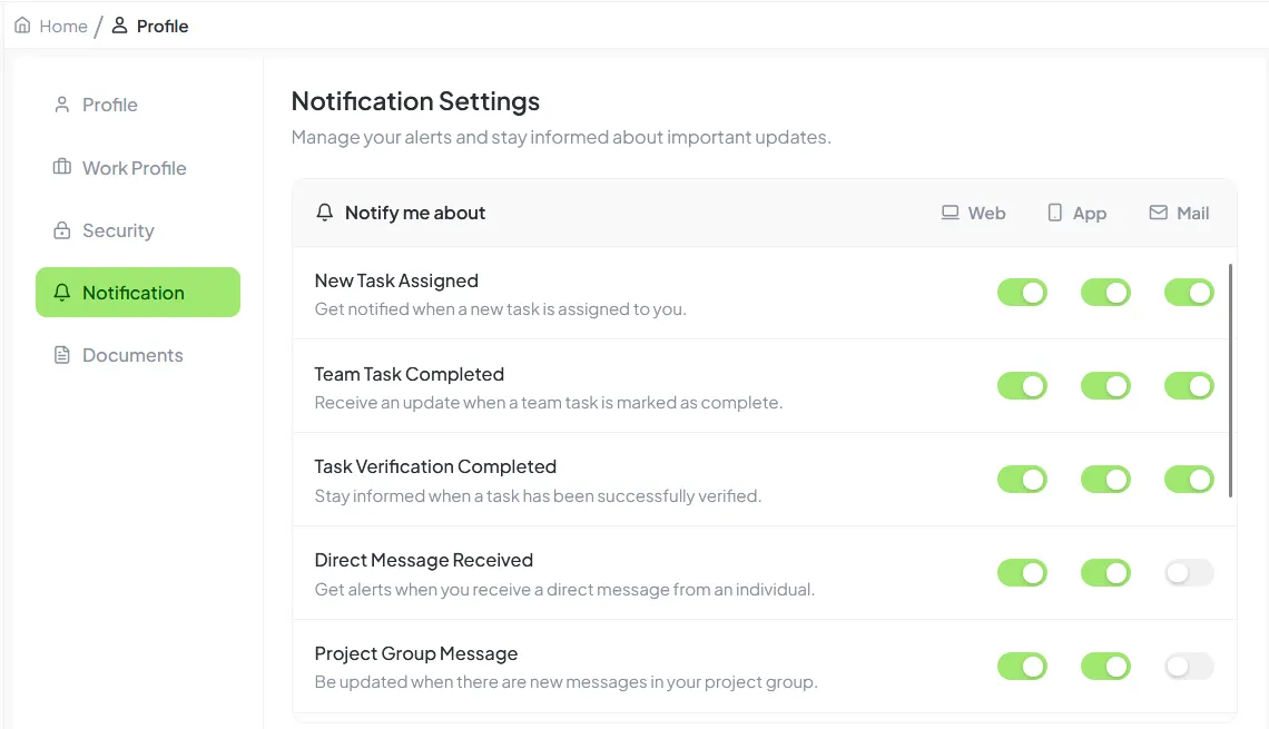 Notification Settings Interface