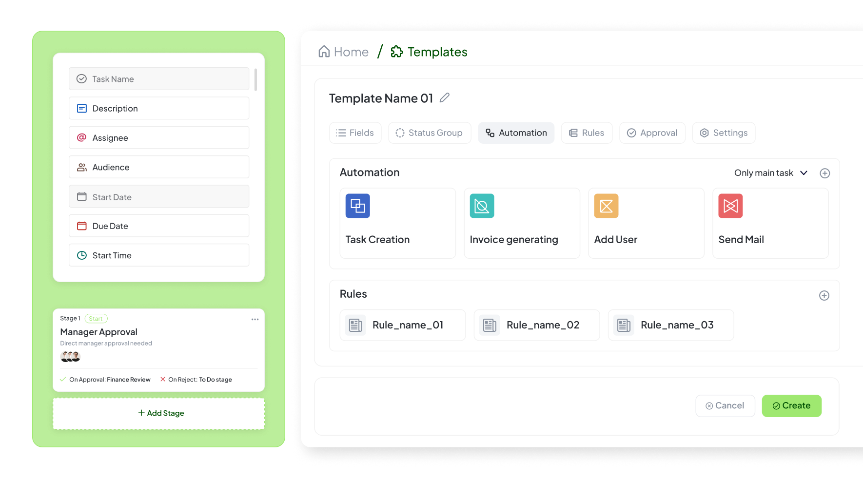 Template configuration interface